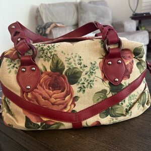 Floral Canvas Bag with Red Accents